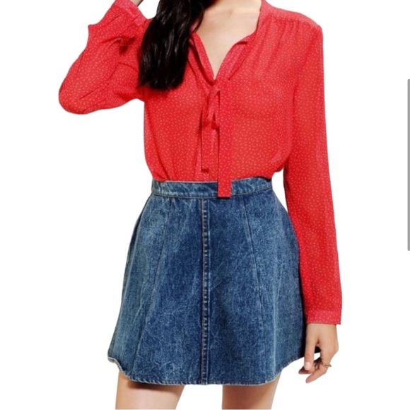 Nordstrom CoinCidence & Chance Red Long Sleeve Blouse Neck Tie Medium - Picture 2 of 5